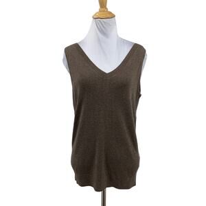 Arach & Cloz Sweater Vest Womens XL Light Brown Wool Blend Knit V Neck Pullover